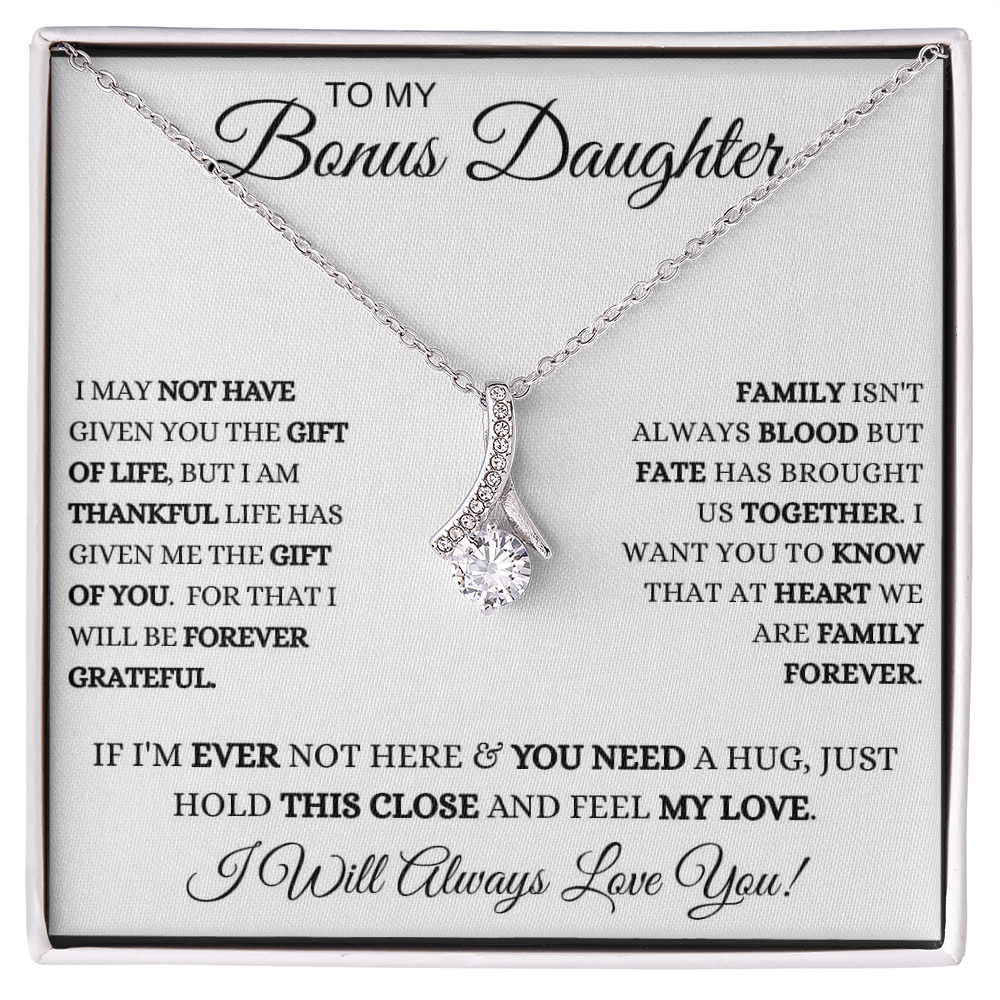Bonus Daughter Gift - You Are The Family - Alluring Beauty Necklace 14K White Gold Finish / Standard Box